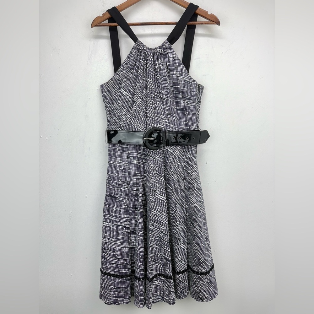 Penta size 10 Women’s Black White Sleeveless Belted Halter Dress